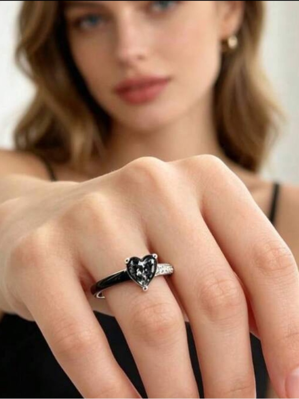 Heart Black Diamond Ring/ Pavé Band - Women Jewelry Love Me Until I’m Me Again